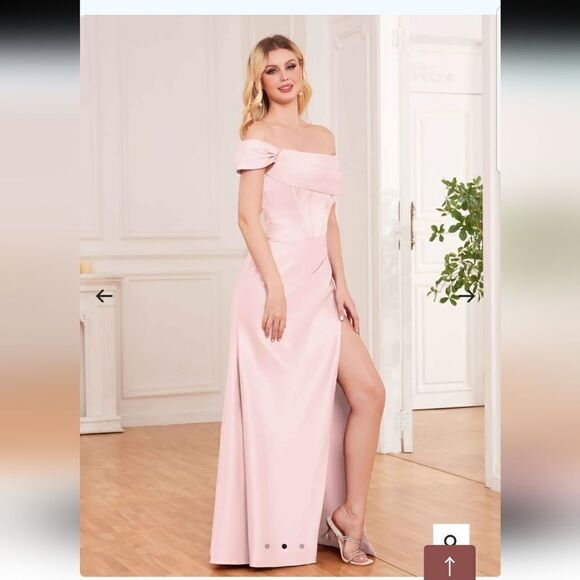 Pomuyoo Esther Affordable Off The Shoulder Brush Train Satin Formal Dresses 8 - Picture 1 of 16